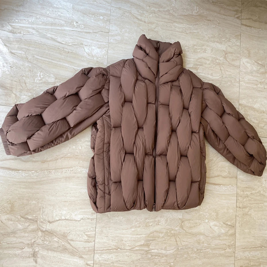 Black Padded Loose Puffer Jacket — flat lay