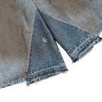 Fake Vintage Blue Ripped Wide Leg Denim Shorts — fabric close-up