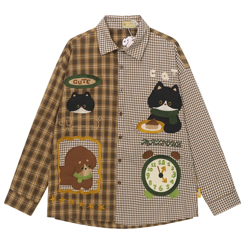 Vintage Cat Plaid Embroidered Shirt — styling shot