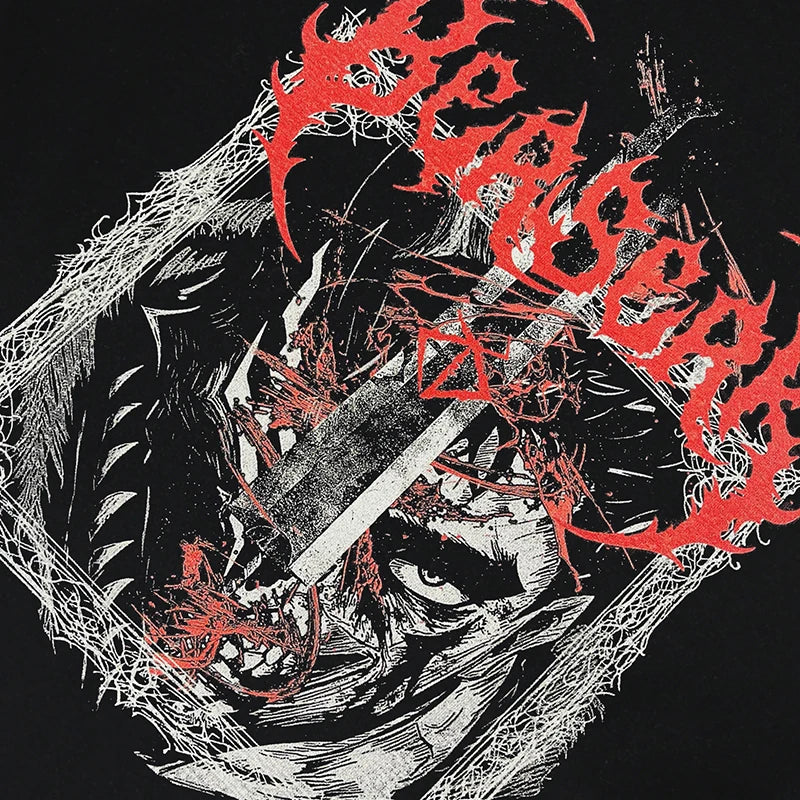 Vintage Black Devil Graphic Oversized Hoodie — front view