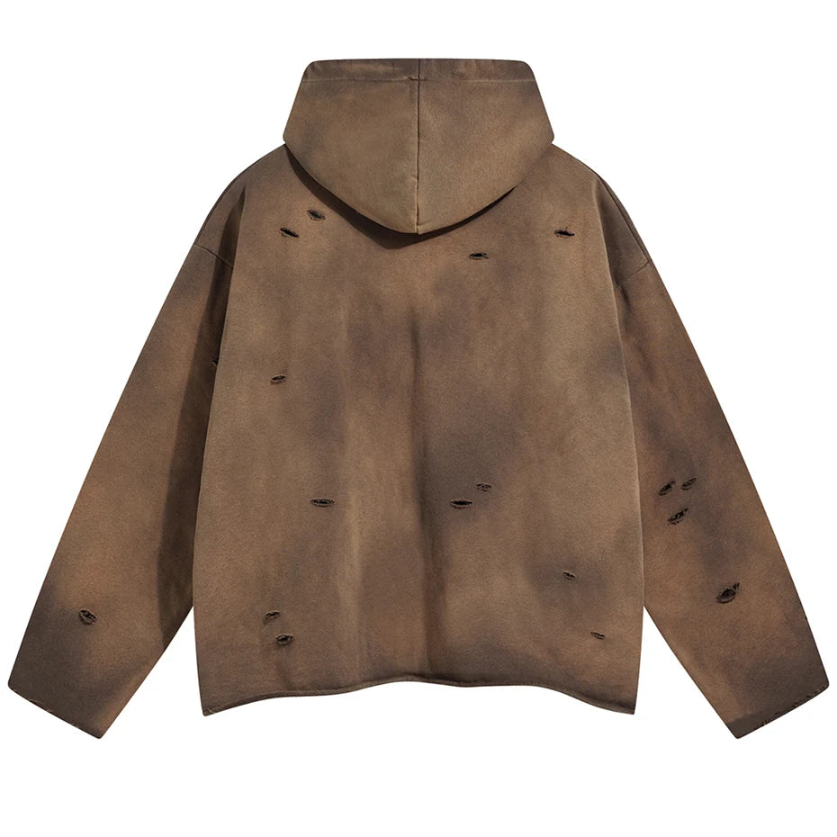 Vintage Ripped Loose Hoodie — front view