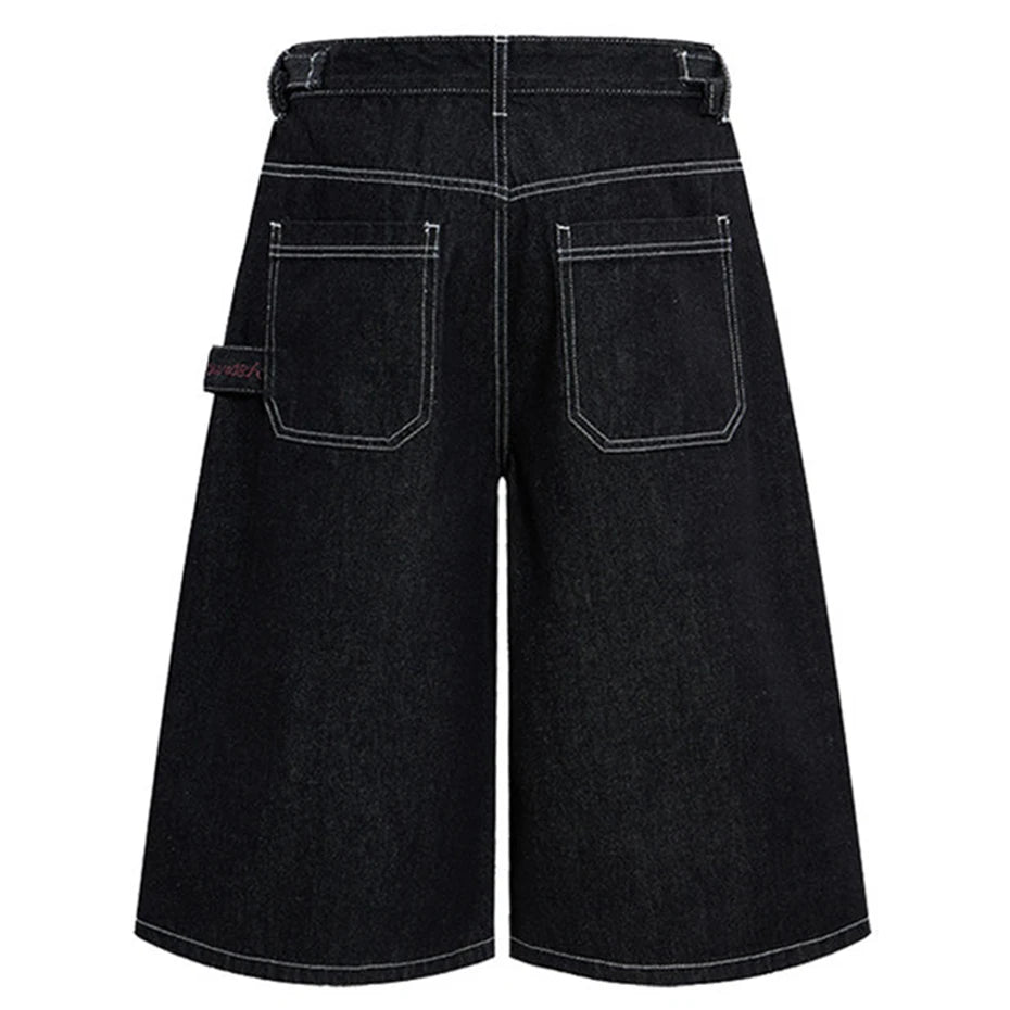 Wide Leg Denim Shorts — front view