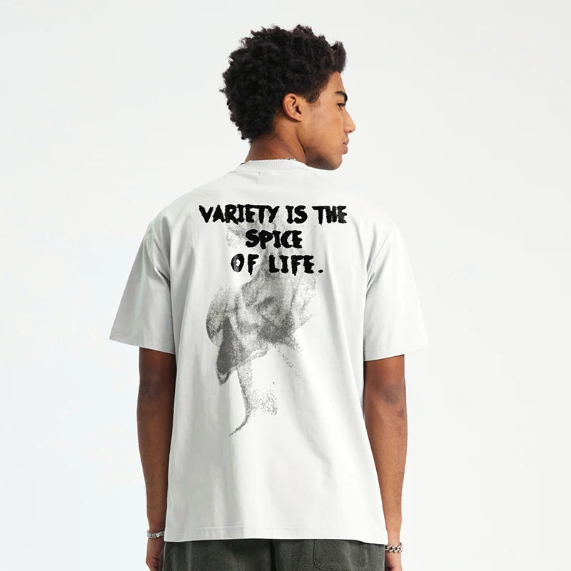 White Anime Cartoon Print T-Shirt — back view