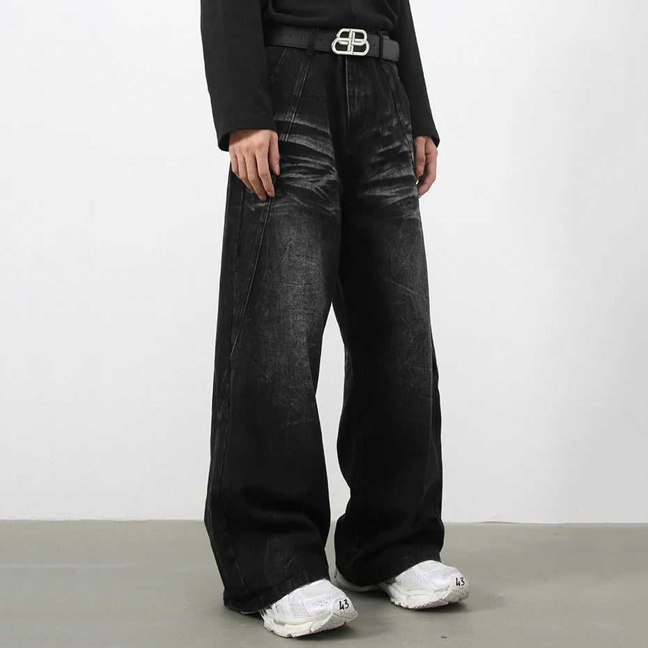 Vintage Patchwork Denim Baggy Jeans — back view