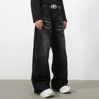Vintage Patchwork Denim Baggy Jeans — back view