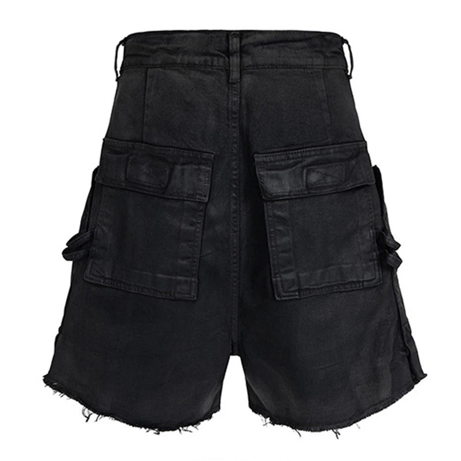 Black Loose Denim Shorts — front view