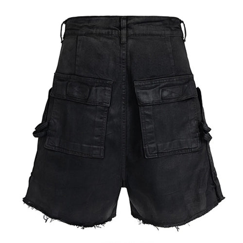 Black Loose Denim Shorts — front view