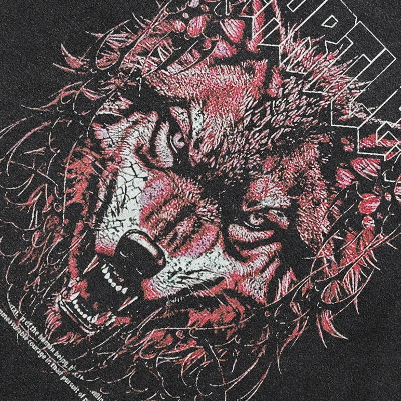 Vintage Red Wolf Graphic Oversized T-Shirt — front view