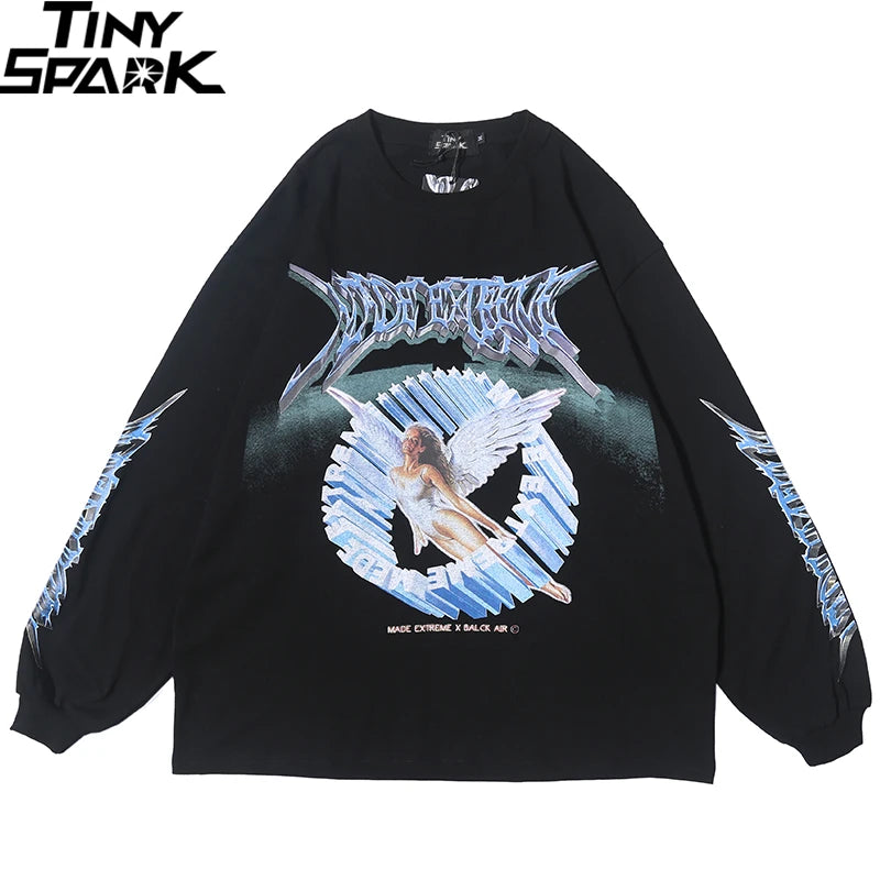 Retro Angel Print Loose T-Shirt — front view