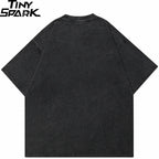 Washed Retro Black Graphic Oversized T-Shirt — back view