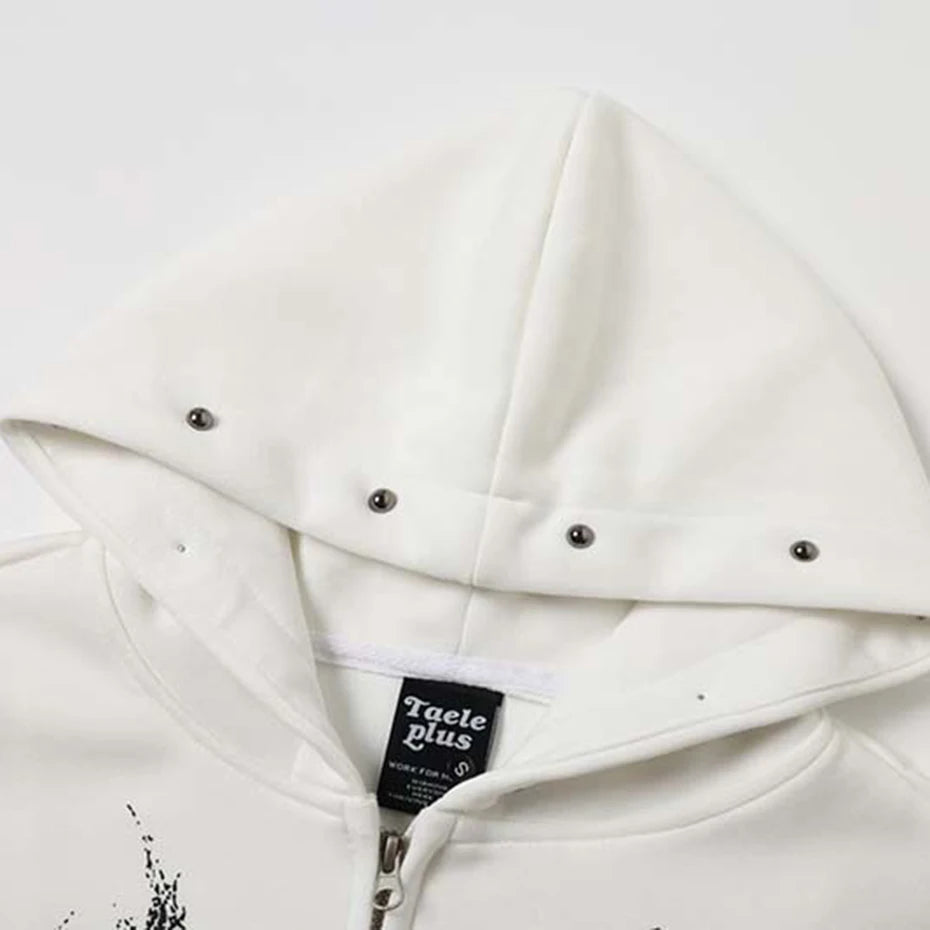 Hooded Vintage Zip Oversized Jacket — fit shot