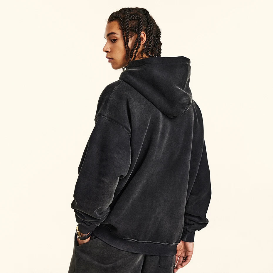 Vintage Cross Graphic Oversized Hoodie — fabric close-up