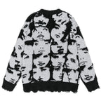 Y2K Face Graphic Knit Oversized Sweater — front view