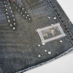 Vintage Chain Graphic Loose Denim Shorts — fabric close-up