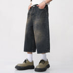 Wide Vintage Blue Loose Denim Shorts — fit shot