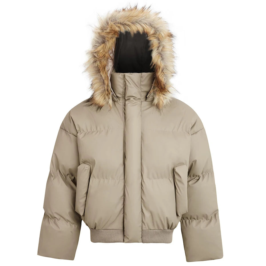 Padded Fur Oversized Puffer Jacket — back view