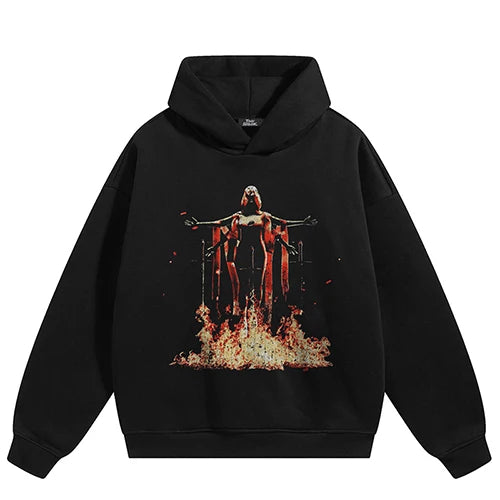 Hooded Retro Graphic Hoodie — fabric close-up