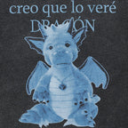 Retro Black Baby Dragon Cartoon Washed T-Shirt — front view