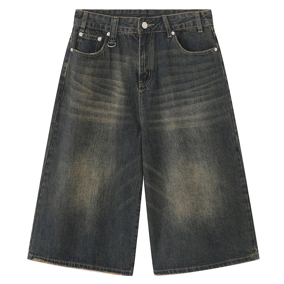 Vintage Wide Leg Denim Shorts — flat lay
