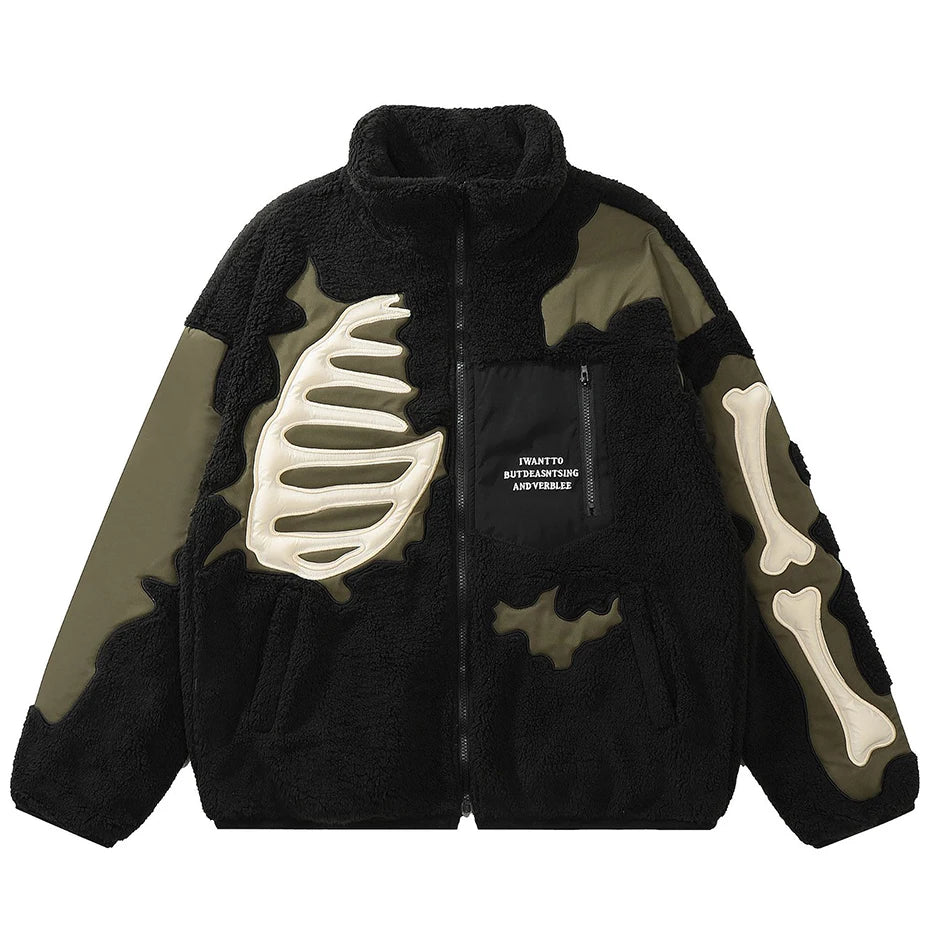 Skull Skeleton Embroidered Fleece Coat — styling shot