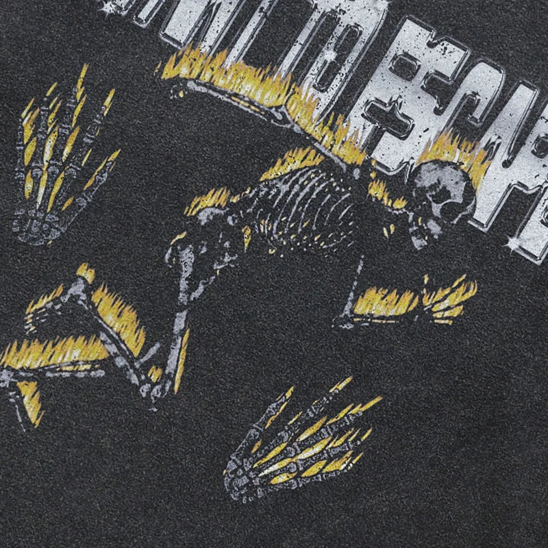 Black Flame Skeleton Washed T-Shirt — front view