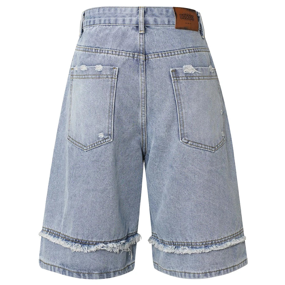 Vintage Patchwork Loose Denim Shorts — front view