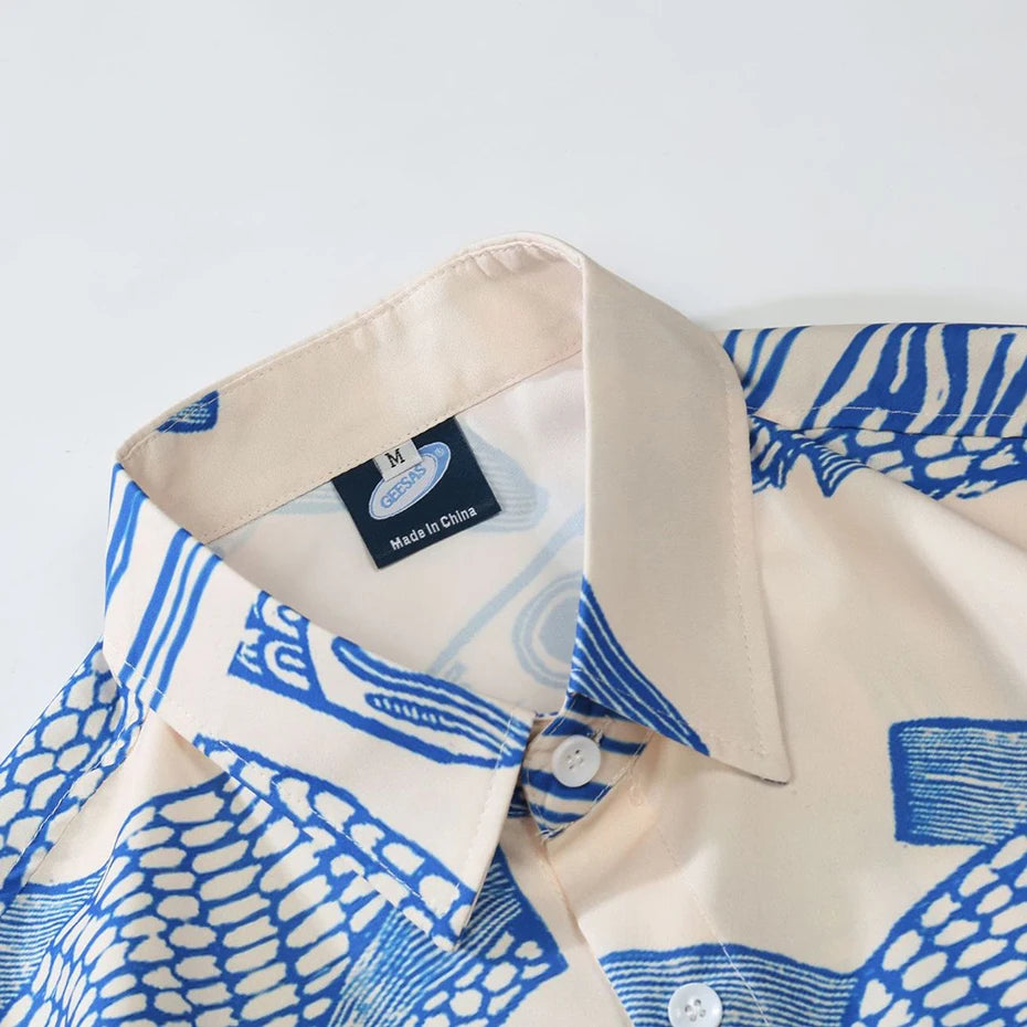 Vintage Print Loose Shirt — back view