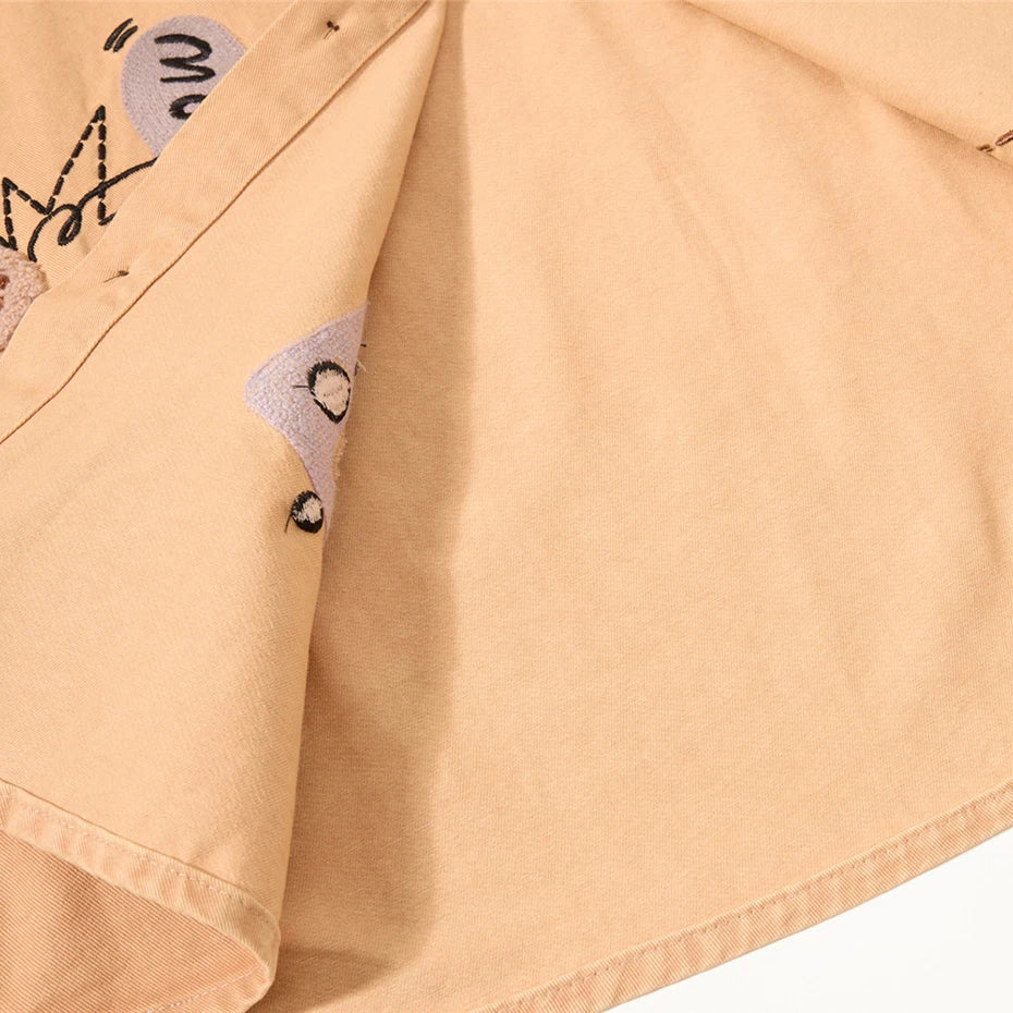 Long Vintage Cat Graphic Oversized Shirt — fabric close-up
