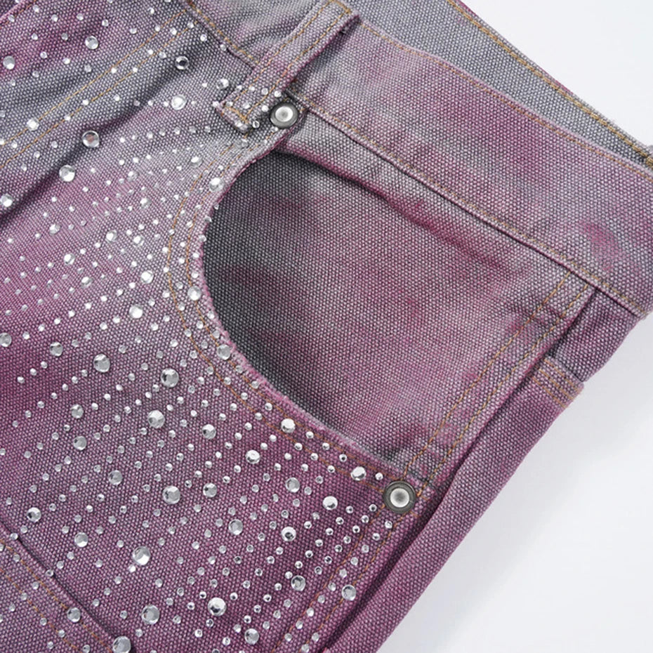 Black Rhinestone Denim Shorts — detail shot