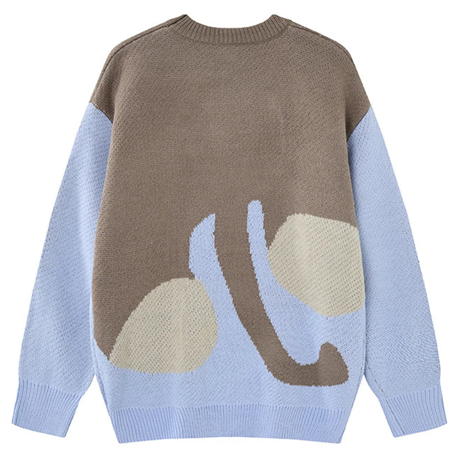 Y2K Cat Graphic Knit Oversized Sweater — front view
