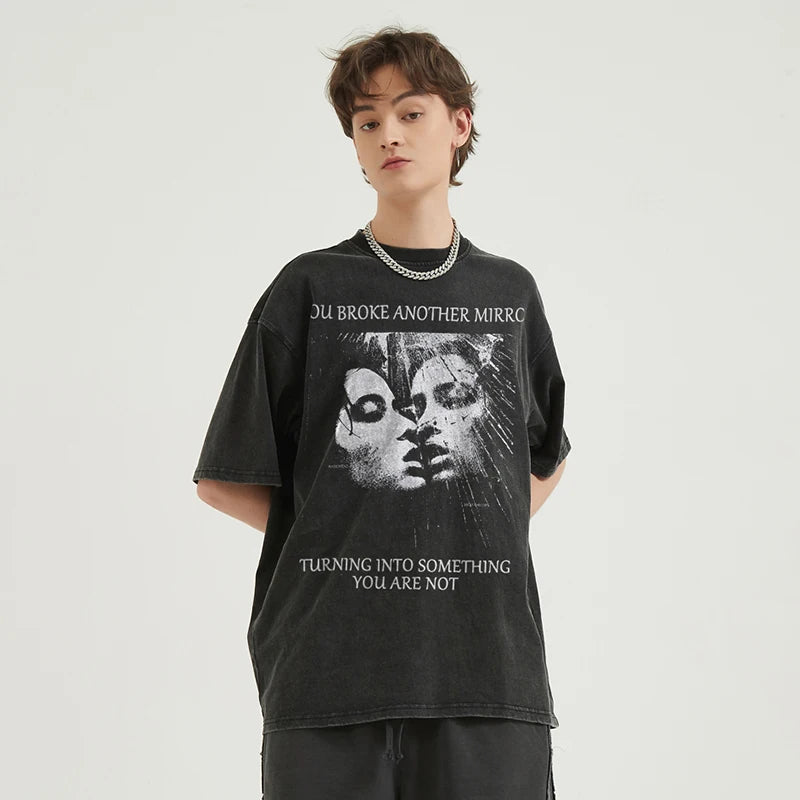 Vintage Retro Black Faded T-Shirt — front view