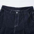 Pleated Denim Baggy Jeans — back view