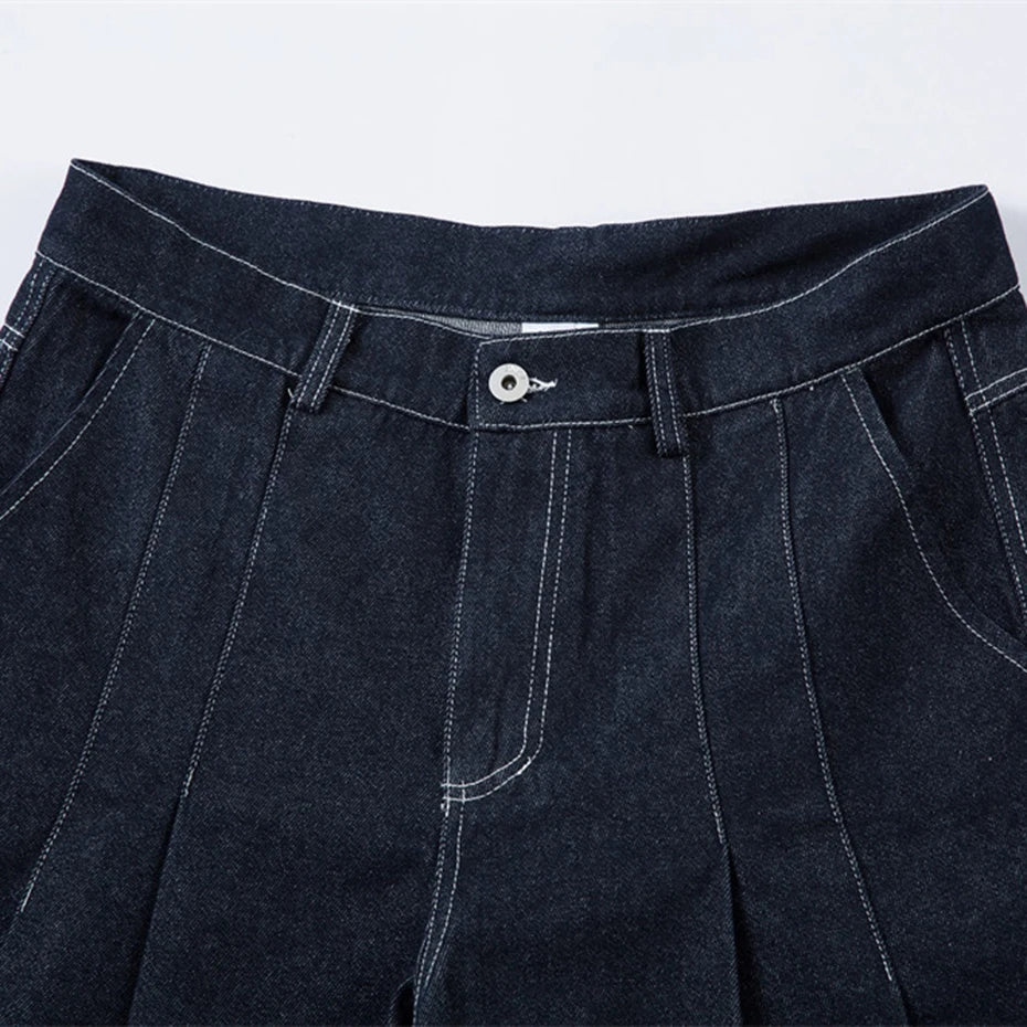 Pleated Denim Baggy Jeans — back view