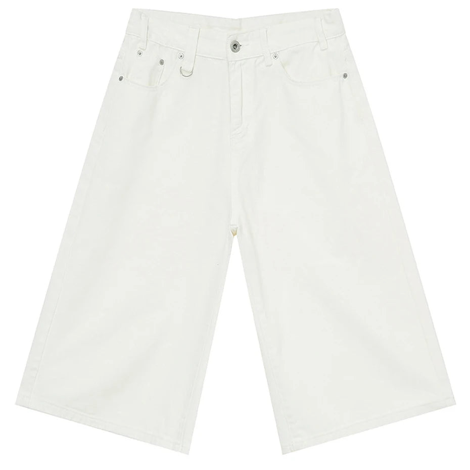 Wide Vintage Blue Loose Denim Shorts — close-up
