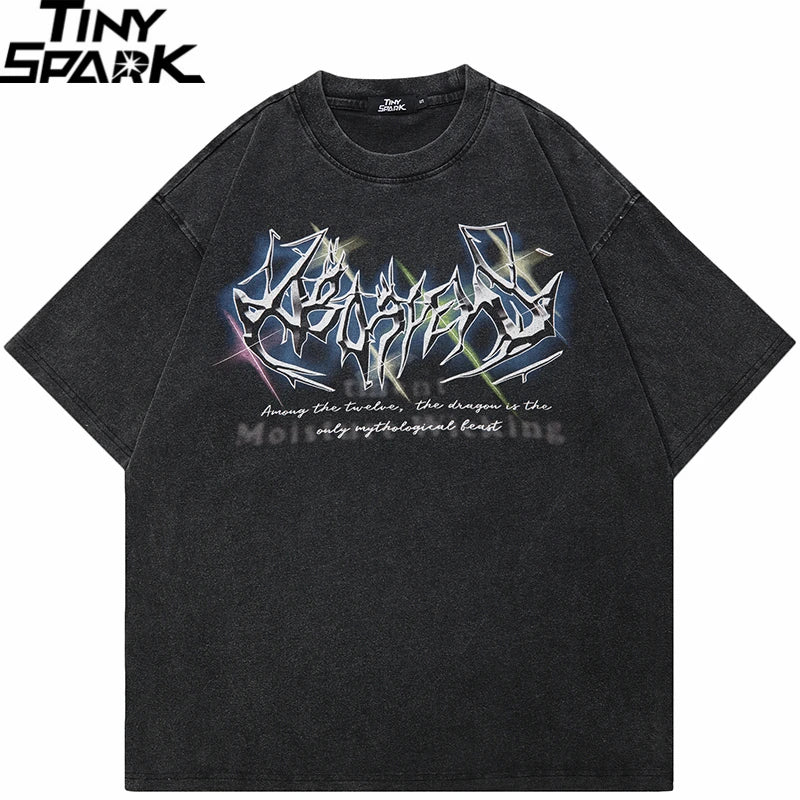 Retro Black Letter Washed T-Shirt — front view