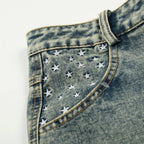 Vintage Blue Star Embroidered Denim Shorts — fit shot