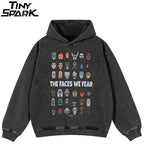 Black Scary Faces Graphic Oversized Hoodie — front view