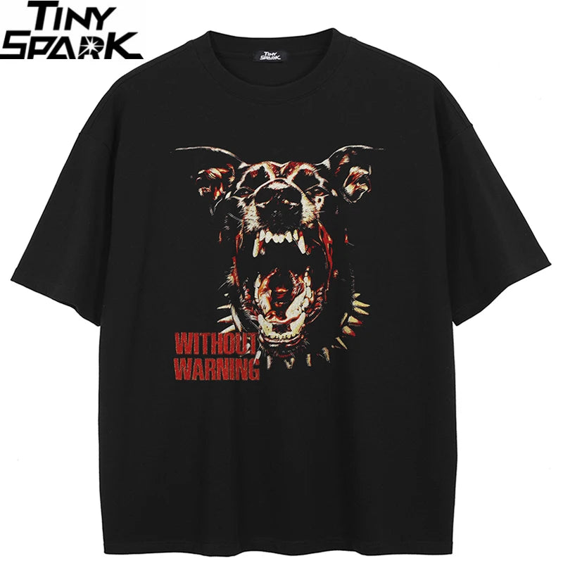 Black Scary Devil Dog Faded T-Shirt — back view