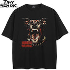 Black Scary Devil Dog Faded T-Shirt — back view