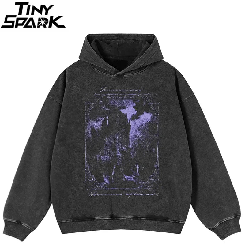 Black Graphic Oversized Hoodie — front view