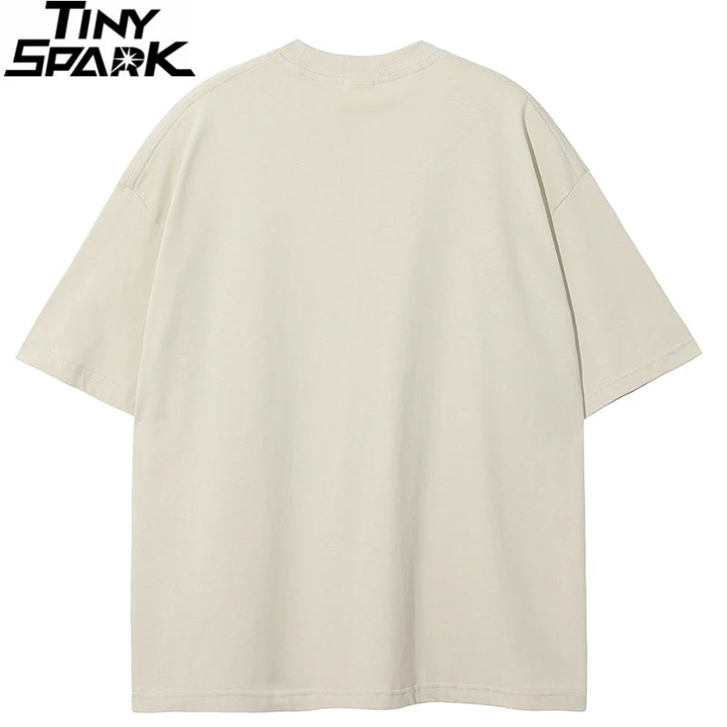 Grunge Beige Skull Graphic T-Shirt — fit shot