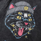 Retro Black Cat Washed Oversized T-Shirt — detail shot