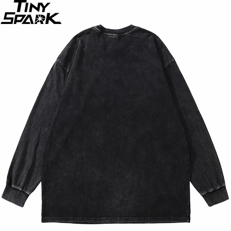 Punk Black Washed Oversized Long Sleeve Tee — back view