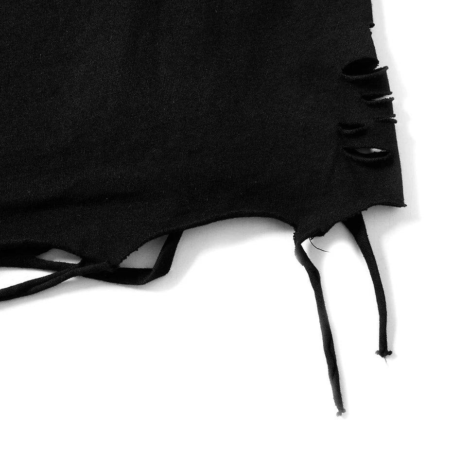 Y2K Ripped Oversized T-Shirt — fabric close-up