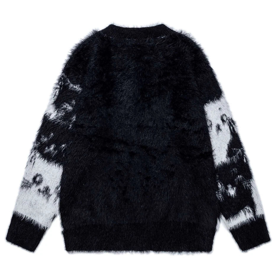 Car Y2K Cat Graphic Knit Oversized Sweater — detail shot