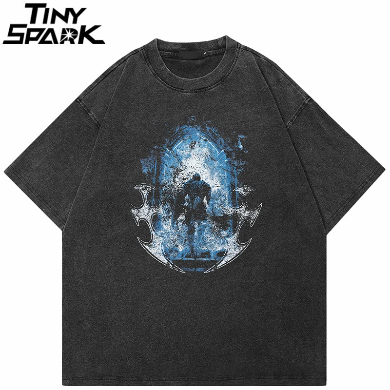 Warrior Retro Black Washed T-Shirt — front view