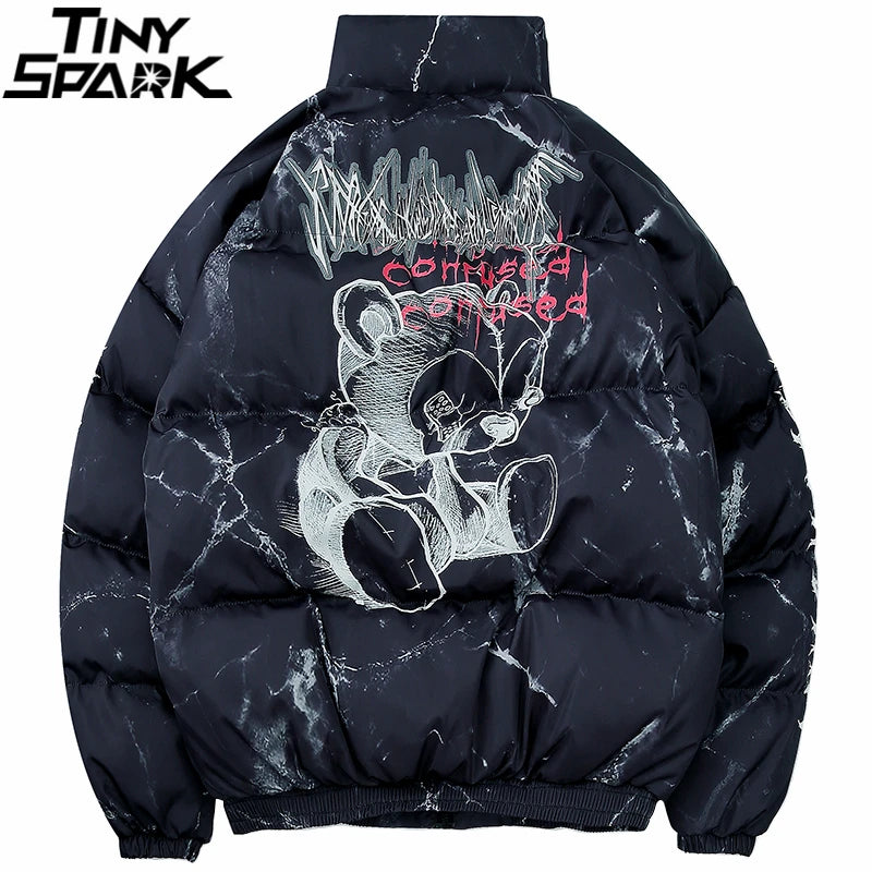 Bear Print Puffer Jacket — front view