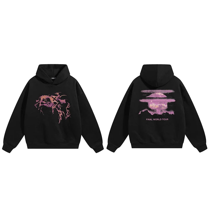 Print Black Graphic Hoodie — fabric close-up