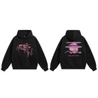 Print Black Graphic Hoodie — fabric close-up