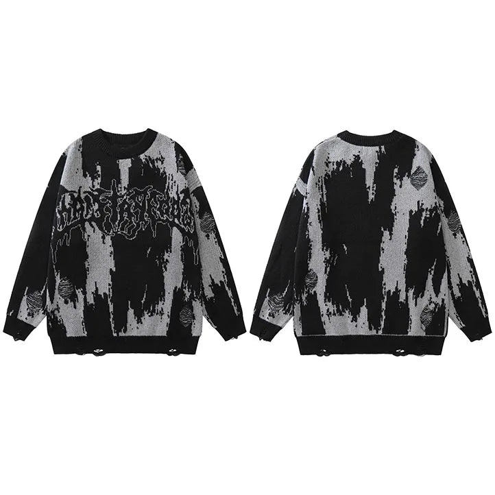 Vintage Letter Ripped Knit Sweater — side view